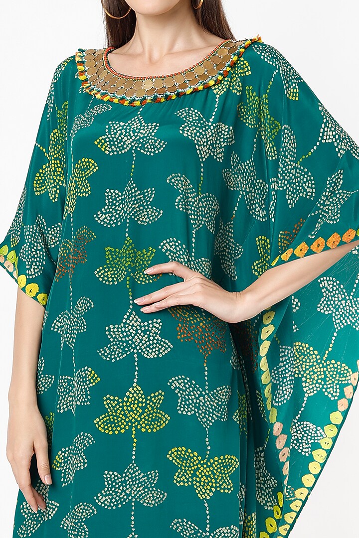 Emerald Green Embroidered & Digital Printed Kaftan by Euphoria at Pernia's Pop Up Shop