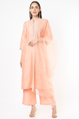 Peach Pearl Embroidered Kurta Set by Euphoria