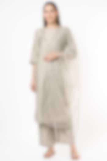 Steel Grey French Knot Embroidered Kurta Set by Euphoria