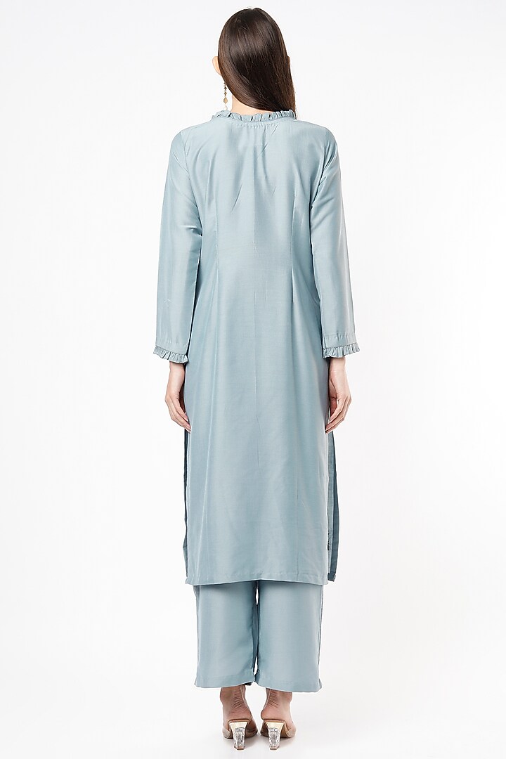 Steel Blue Embroidered Kurta Set by Euphoria at Pernia's Pop Up Shop