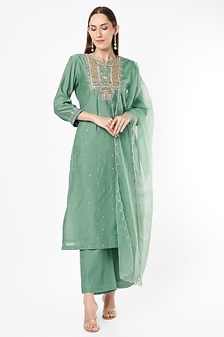 Sage Green Embroidered Kurta Set by Euphoria