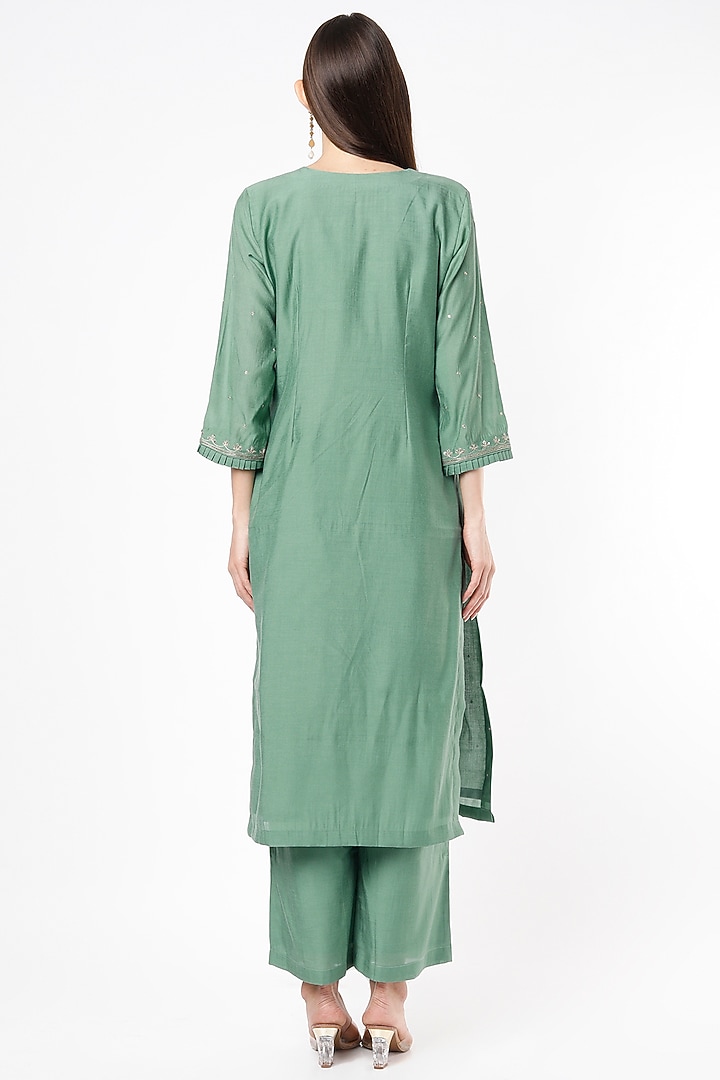 Sage Green Embroidered Kurta Set by Euphoria at Pernia's Pop Up Shop
