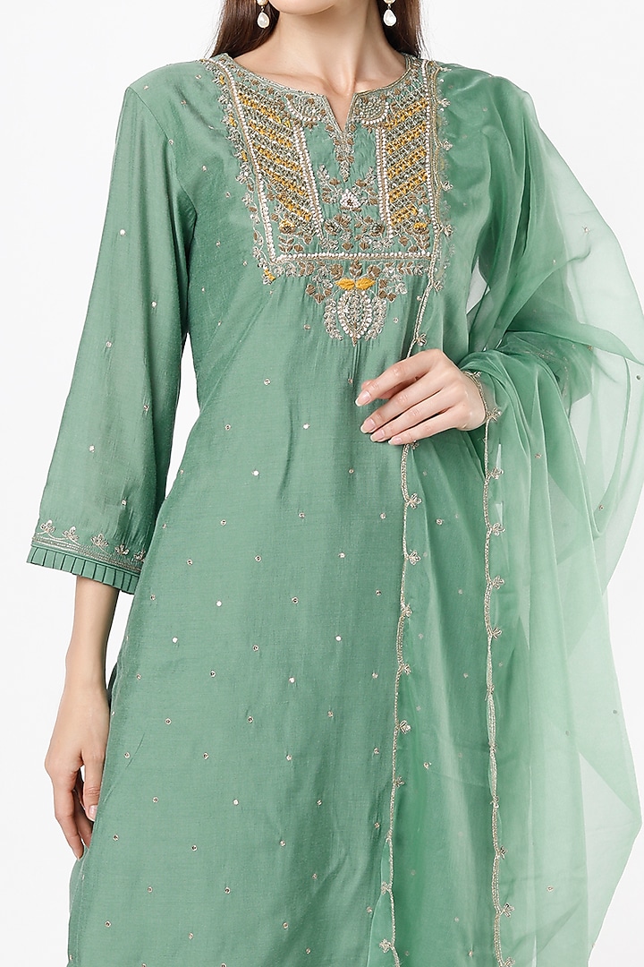 Sage Green Embroidered Kurta Set by Euphoria at Pernia's Pop Up Shop