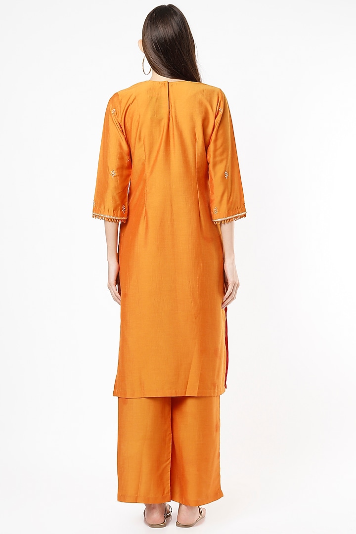 Saffron Yellow Embroidered Kurta Set by Euphoria at Pernia's Pop Up Shop
