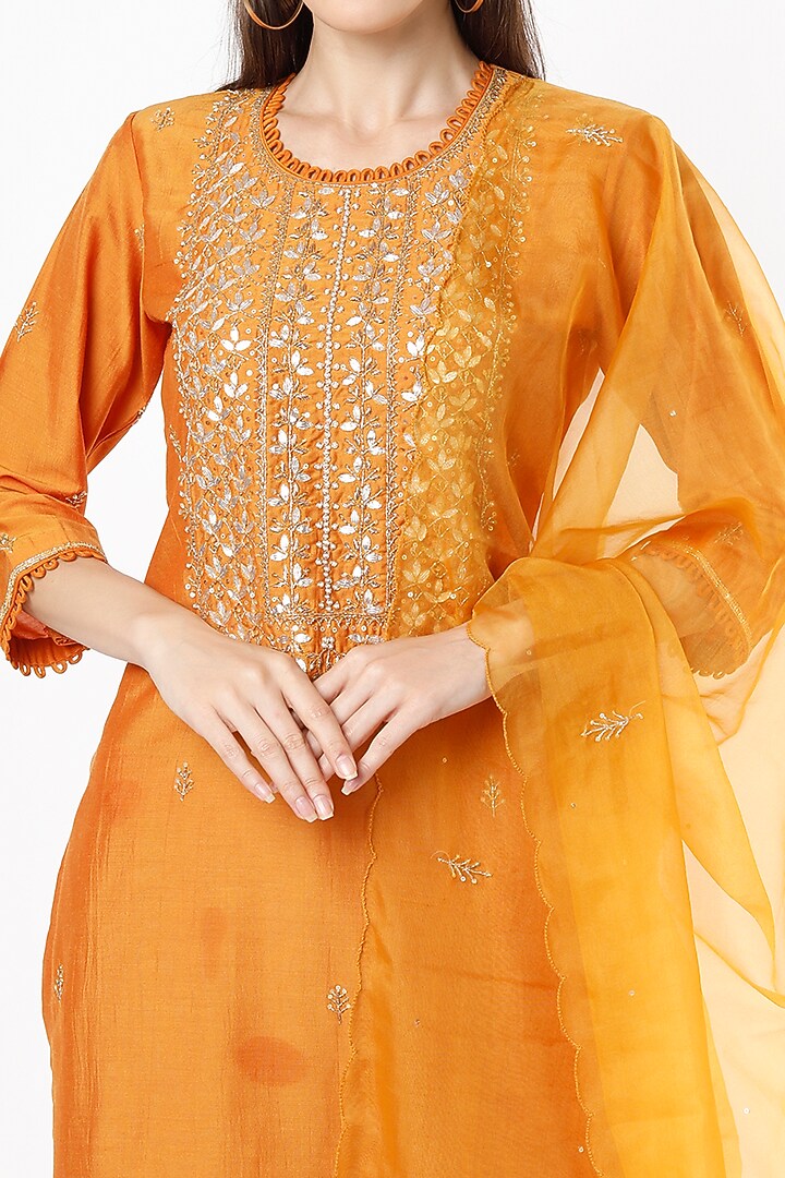 Saffron Yellow Embroidered Kurta Set by Euphoria at Pernia's Pop Up Shop