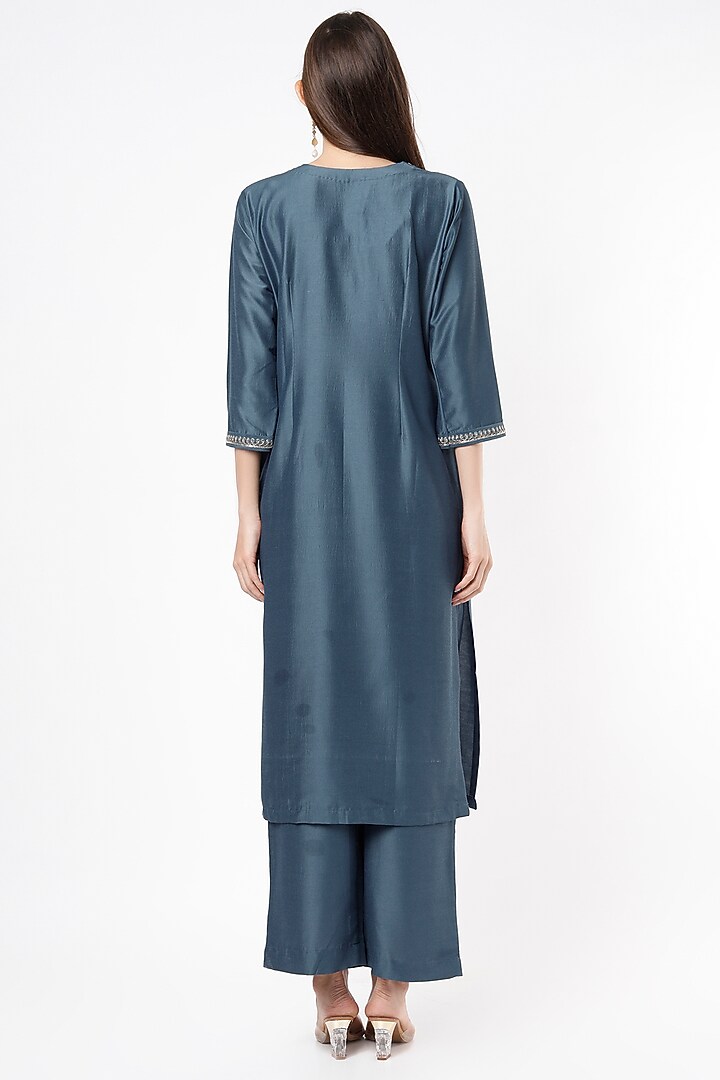Teal Blue Sequins Embroidered Kurta Set by Euphoria at Pernia's Pop Up Shop