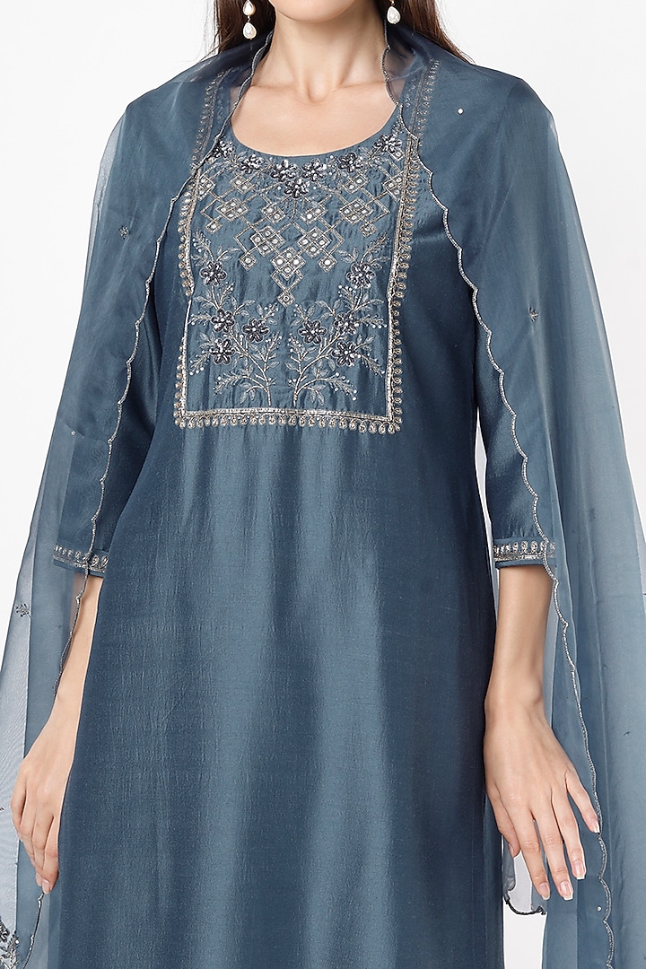 Teal Blue Sequins Embroidered Kurta Set by Euphoria at Pernia's Pop Up Shop