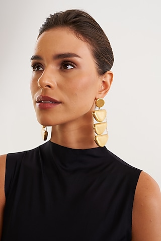 Gold Plated Diya Contemporary Dangler Earrings by Eurumme Jewellery