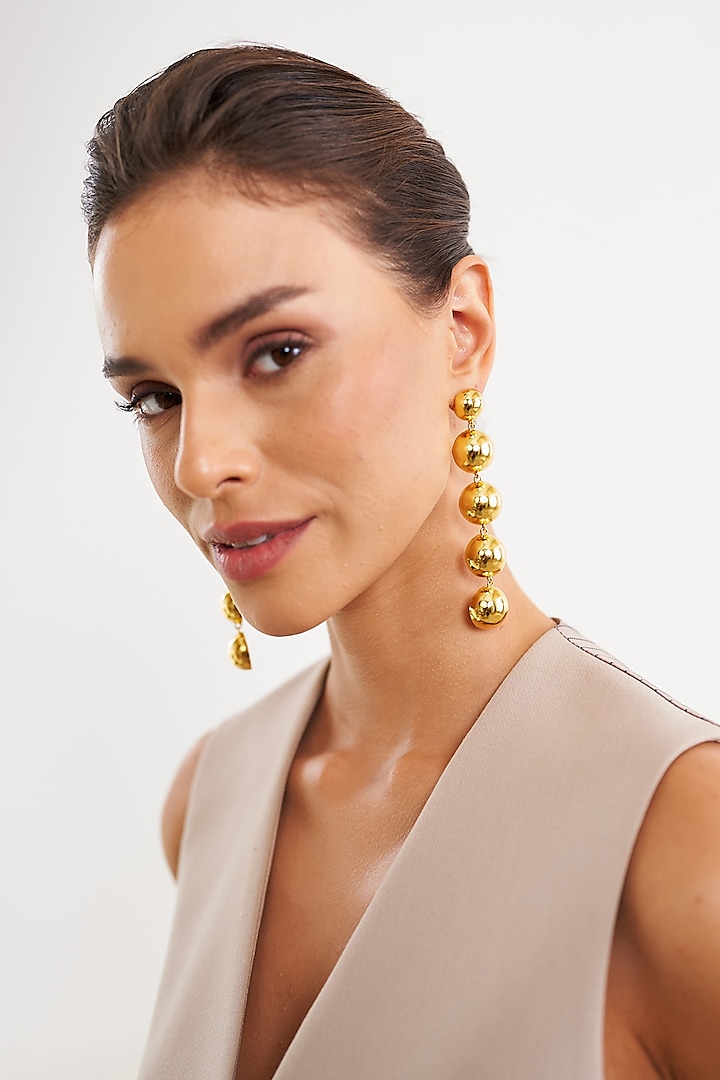 Gold Plated Long Drop Contemporary Earrings by Eurumme Jewellery