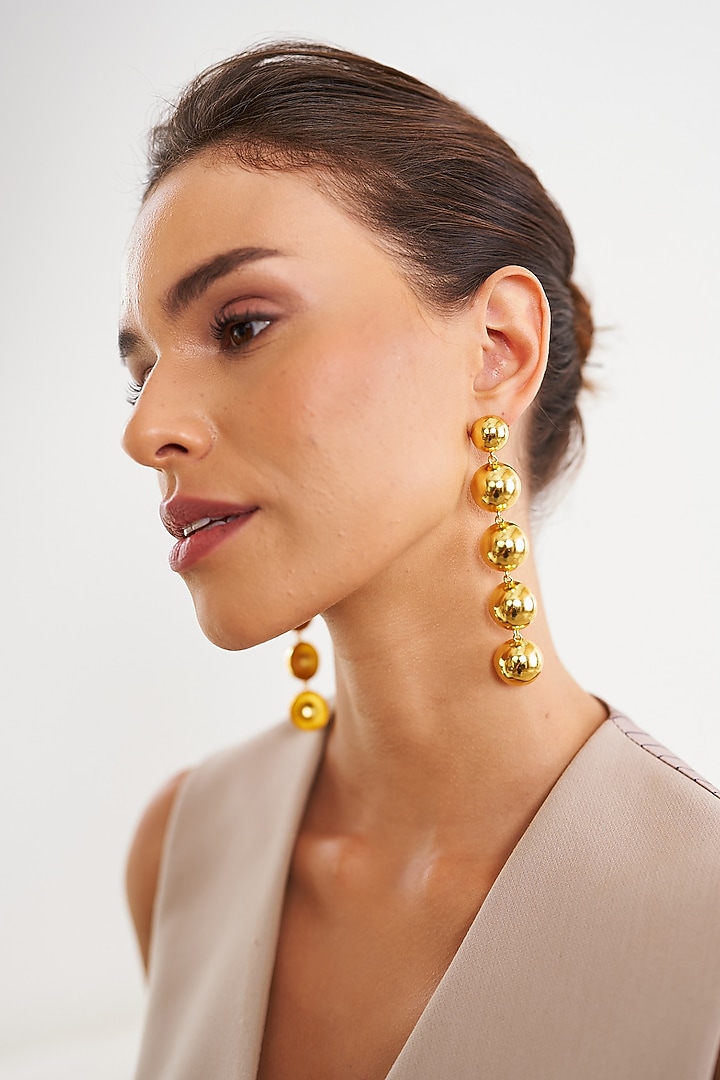 Gold Plated Long Drop Contemporary Earrings by Eurumme Jewellery at Pernia's Pop Up Shop