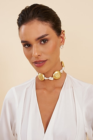 Two Tone Finish Grey Pearl Contemporary Layered Choker Necklace by Eurumme Jewellery