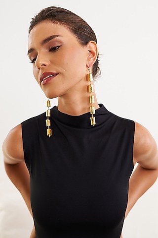 Gold Finish Column Contemporary Dangler Earrings by Eurumme Jewellery