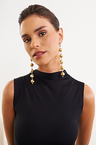 Gold Plated Hexagonal Spherical Contemporary Dangler Earrings by Eurumme Jewellery