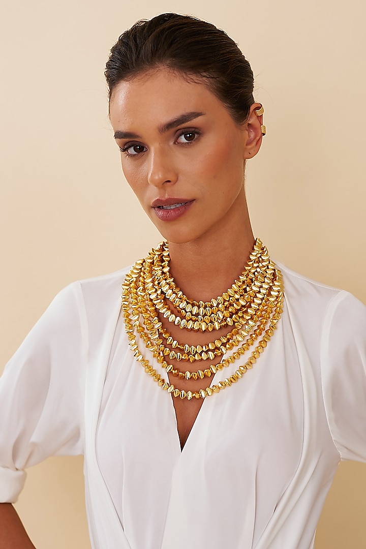 Gold Plated Contemporary Layered Necklace by Eurumme Jewellery