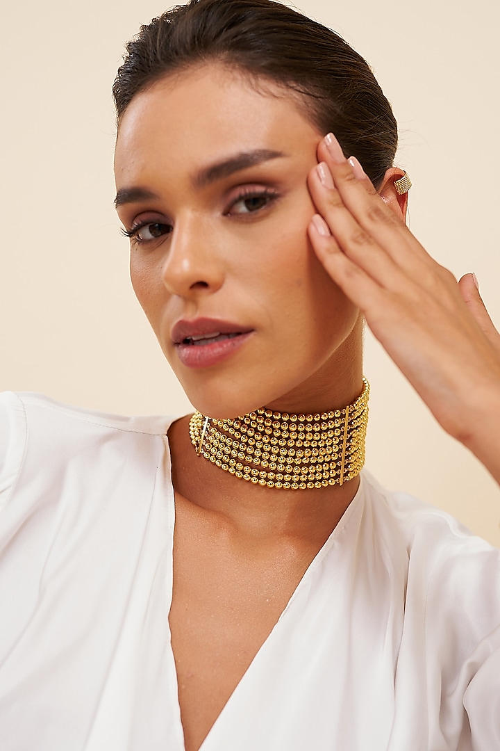 Gold Plated Extendable Contemporary Choker Necklace by Eurumme Jewellery