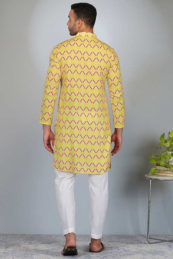Sunshine Yellow Raw Silk Printed Kurta by Eleven Brothers at Pernia's Pop Up Shop