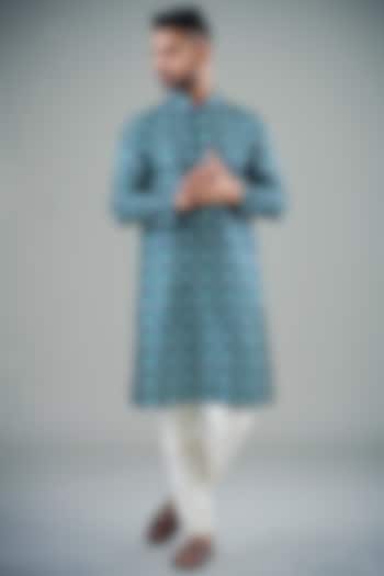 Blue Printed Kurta Set  by Eleven Brothers