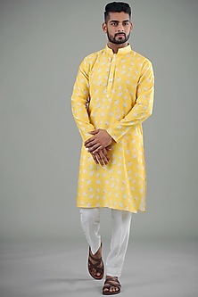 Yellow & White Printed Kurta Set Design by Eleven Brothers at Pernia's ...
