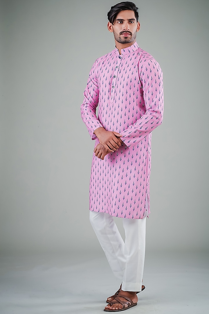 Pink & White Printed Kurta Set by Eleven Brothers