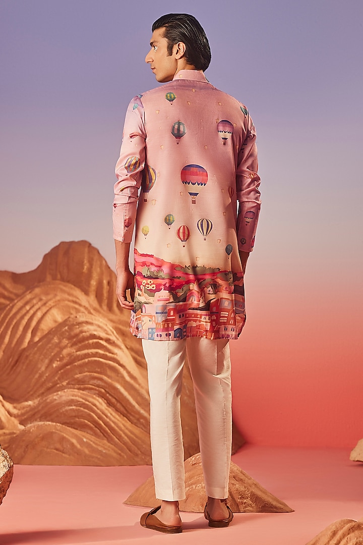 Pink Chiku Silk Printed Handcrafted Kurta by Eleven Brothers at Pernia's Pop Up Shop