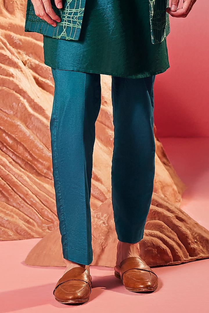 Green Chanderi Silk Embroidered Indo-Western Jacket Set by Eleven Brothers at Pernia's Pop Up Shop