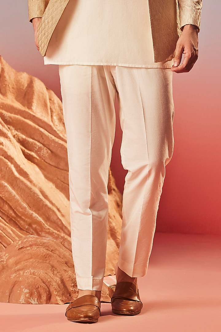 Beige Chanderi Silk Embroidered Indo-Western Jacket Set by Eleven Brothers at Pernia's Pop Up Shop
