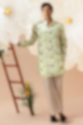 Green Silk Handcrafted Printed Kurta by Eleven Brothers at Pernia's Pop Up Shop