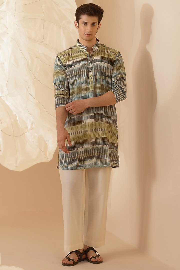 Multi-Colored Silk Handcrafted Printed Kurta by Eleven Brothers at Pernia's Pop Up Shop