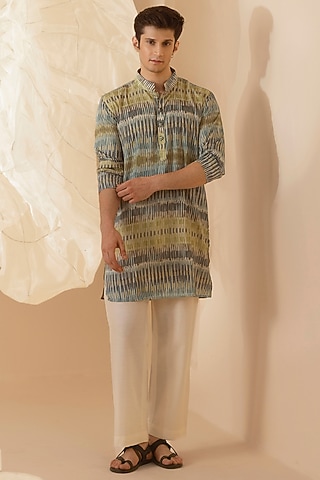 Multi-Colored Silk Handcrafted Printed Kurta by Eleven Brothers