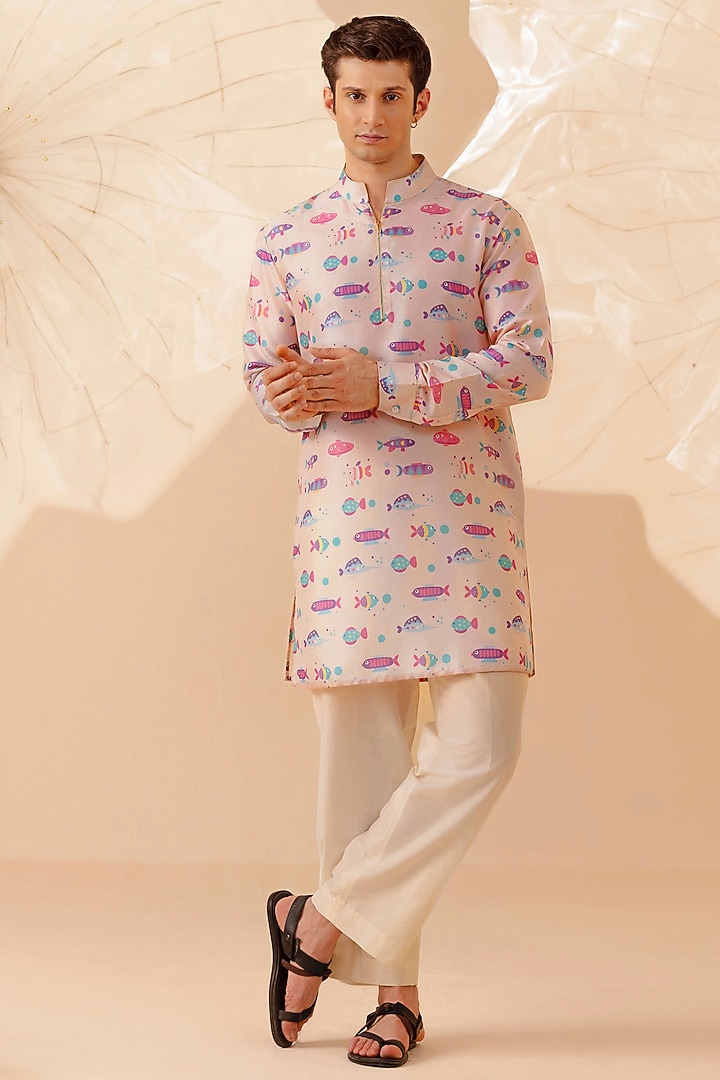 Pink Silk Handcrafted Printed Kurta by Eleven Brothers at Pernia's Pop Up Shop