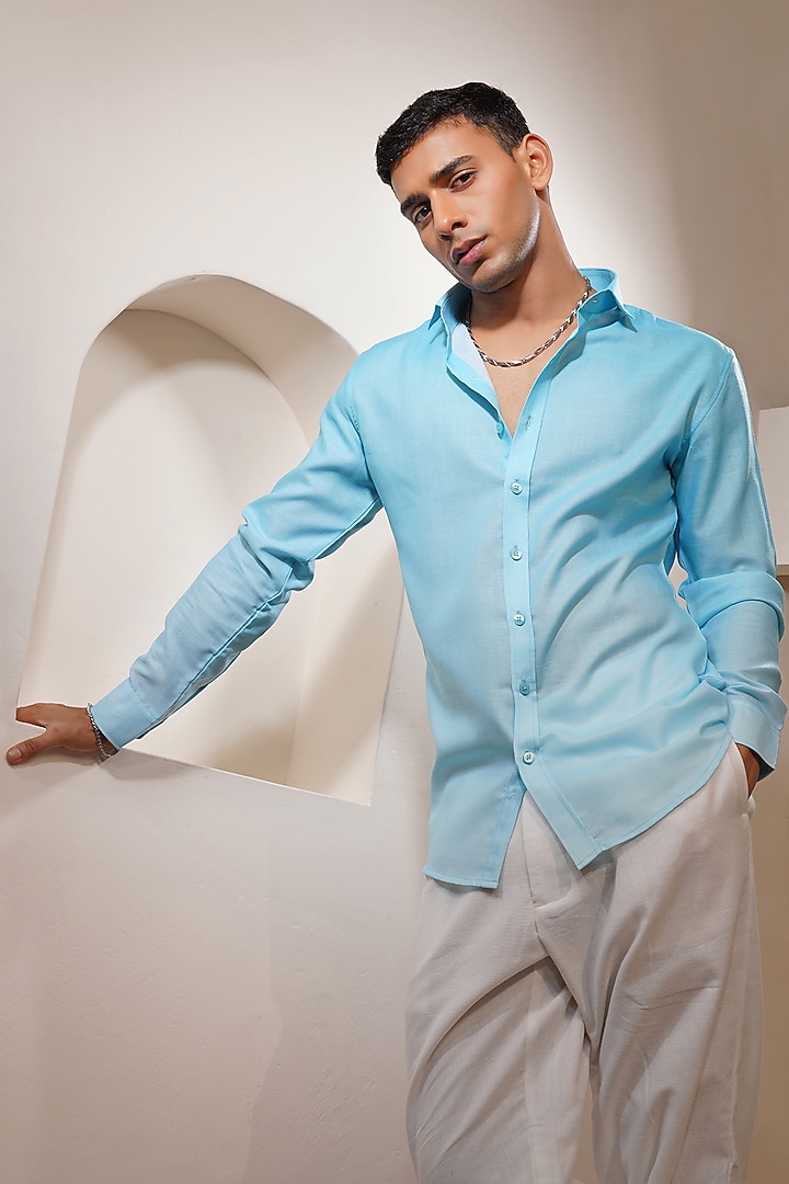 Blue Linen Summer Shirt by Eleven Brothers at Pernia's Pop Up Shop