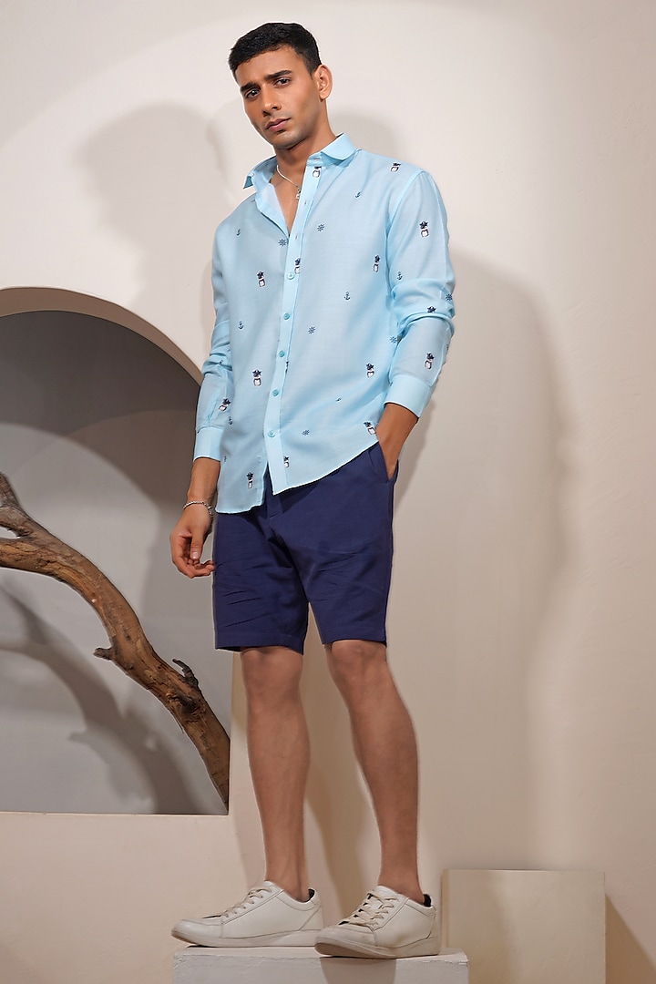 Blue Linen Shirt by Eleven Brothers at Pernia's Pop Up Shop