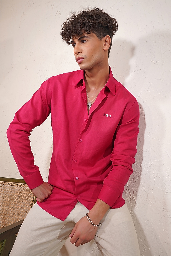 Maroon Linen Summer Shirt by Eleven Brothers at Pernia's Pop Up Shop