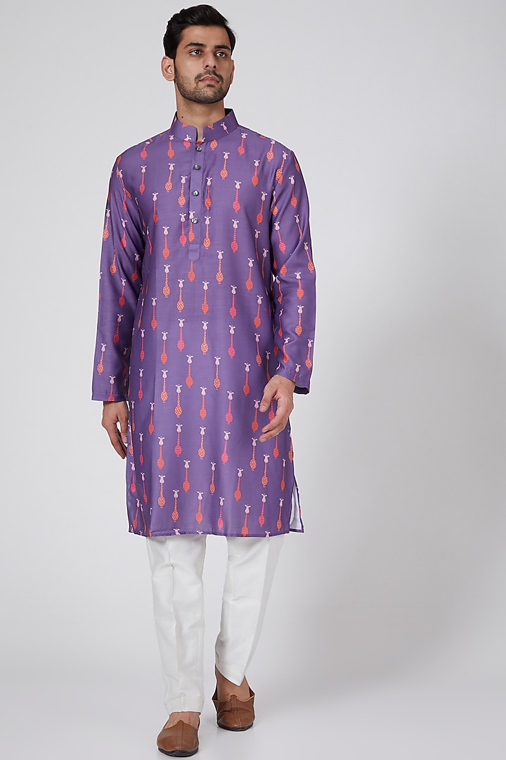 Purple Handcrafted Printed Kurta Set by Eleven Brothers