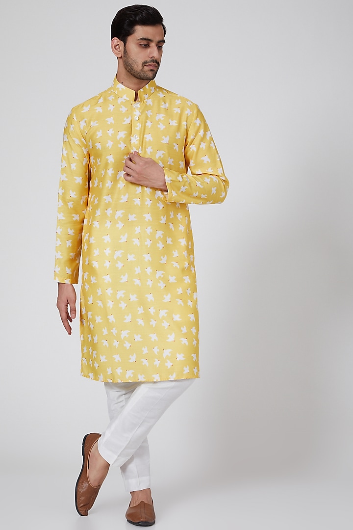 Yellow Handcrafted Printed Kurta Set by Eleven Brothers