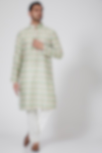 Mint Green Handcrafted Printed Kurta Set by Eleven Brothers