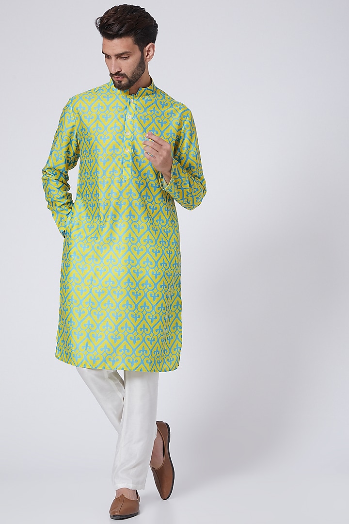 Yellow Digital Printed Handcrafted Kurta Set by Eleven Brothers