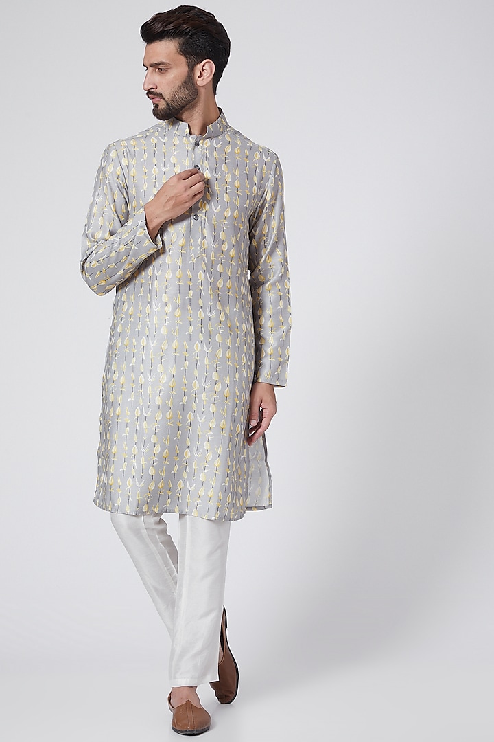 Grey Digital Printed Handcrafted Kurta Set by Eleven Brothers