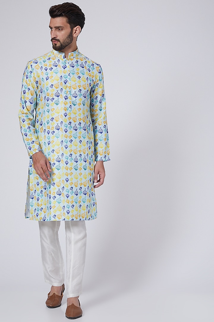 Sky Blue Digital Printed Handcrafted Kurta Set by Eleven Brothers