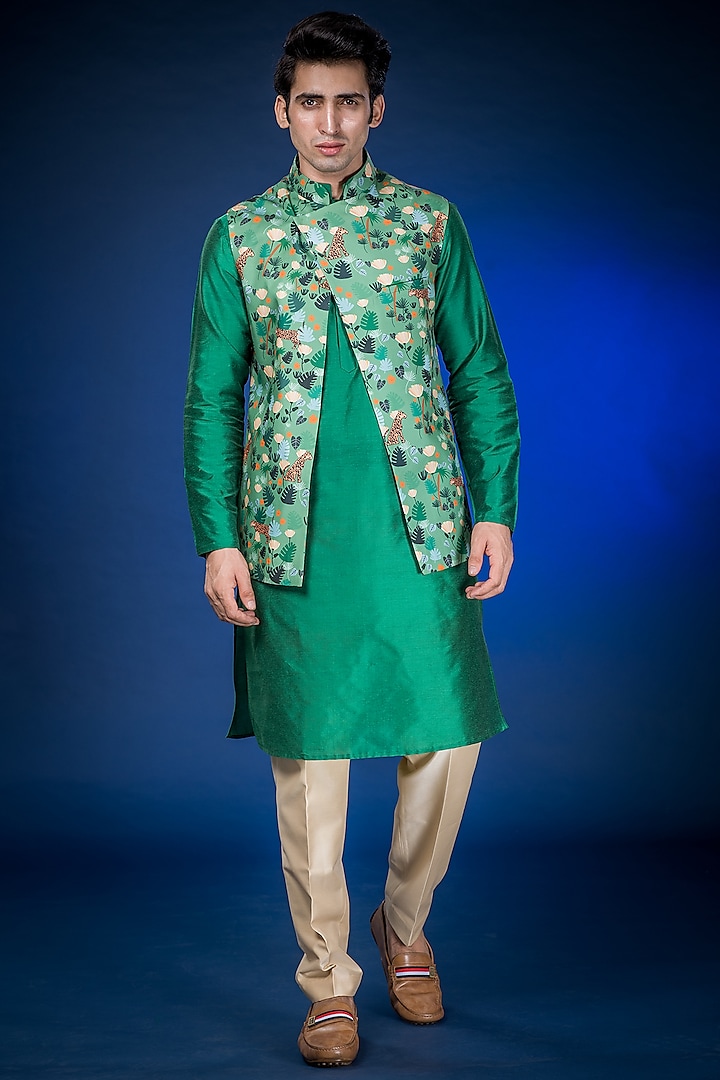 Green Bundi Jacket With Print by Eleven Brothers
