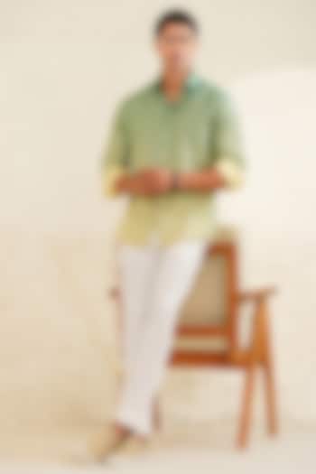 Sage Green Linen Ombre Printed Shirt by Eleven Brothers