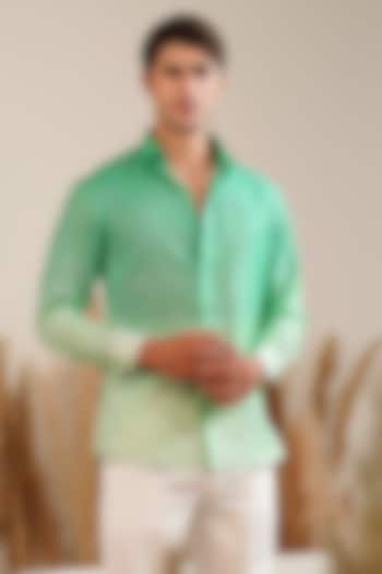 Green Linen Embroidered Shirt by Eleven Brothers
