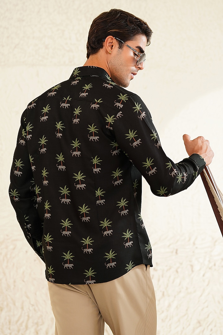 Black Linen Printed Summer Shirt by Eleven Brothers at Pernia's Pop Up Shop