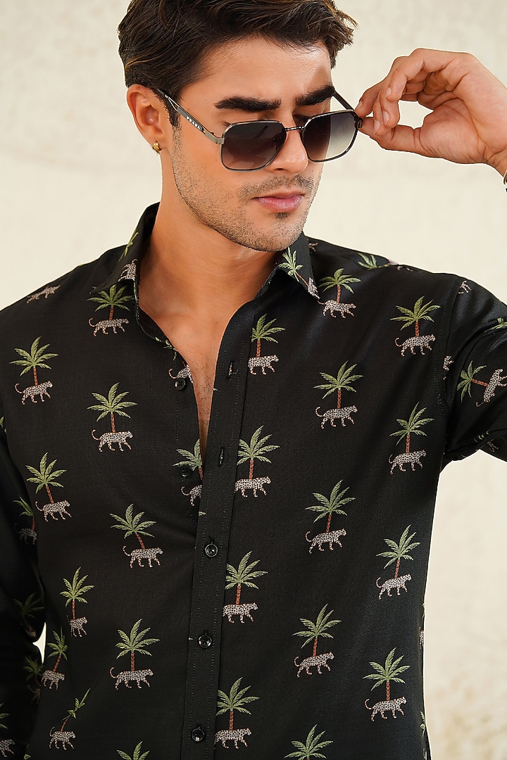 Black Linen Printed Summer Shirt by Eleven Brothers at Pernia's Pop Up Shop