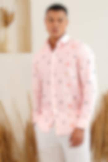 Pink Linen Printed Shirt by Eleven Brothers