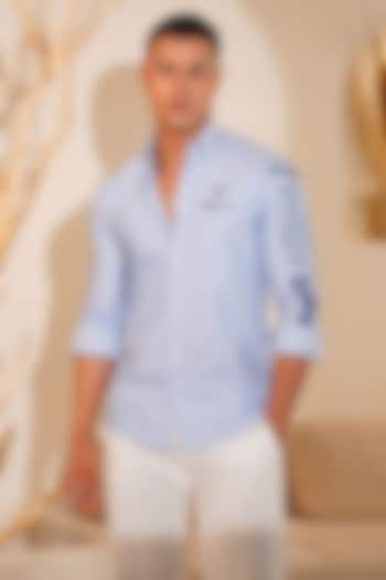 Blue Oxford Cotton Printed Shirt by Eleven Brothers