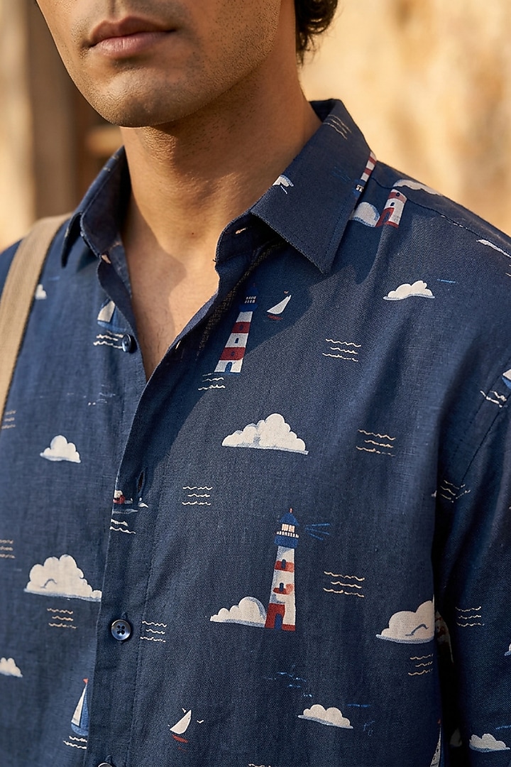 Blue Cotton Printed Summer Shirt by Eleven Brothers at Pernia's Pop Up Shop