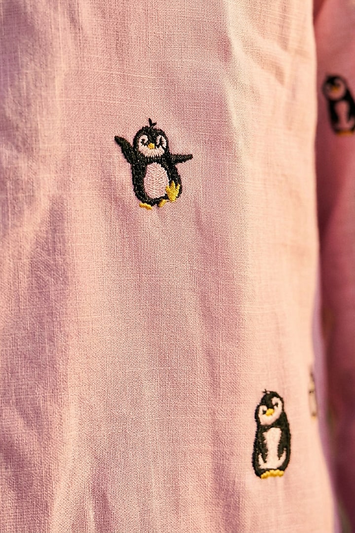 Pink Linen Embroidered Summer Shirt by Eleven Brothers at Pernia's Pop Up Shop