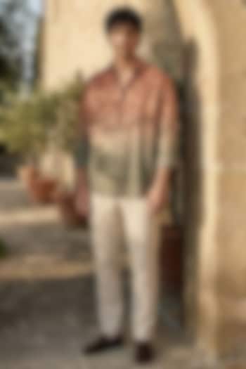 Brown Linen Printed Summer Shirt by Eleven Brothers at Pernia's Pop Up Shop