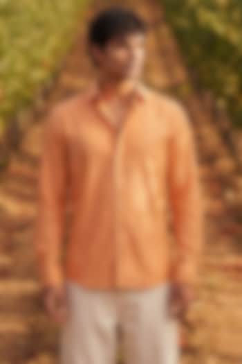 Orange Linen Printed Summer Shirt by Eleven Brothers at Pernia's Pop Up Shop